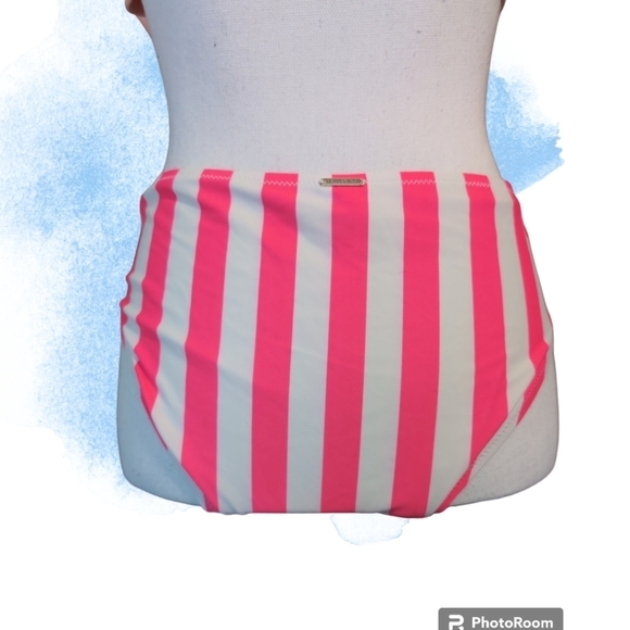BRAZILLIAN cut HOT Pink Stripe HIGH Waisted Bikini Bottoms & Crotched top - Picture 4 of 12